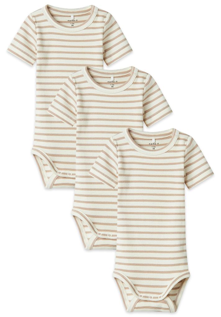 NAME IT Bequemer Kurzarmbody Druckknöpfen 3er-Set Gestreift Größe: 62