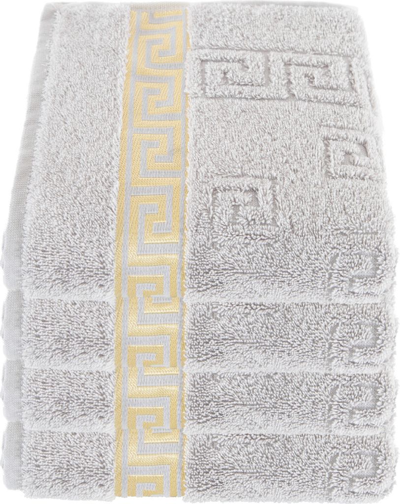 Luxus Medusa Handtücher 4er Set 50x90 cm - Silber / Hell Grau - feinste Ringgarn Baumwolle / Jacquard Webung / Hochflor Frottee mit Medusa Flachpr...