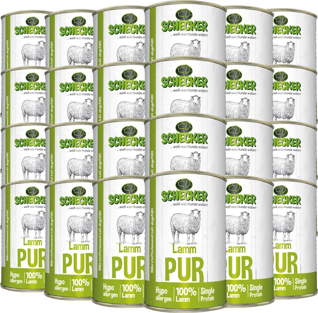 24 x 410 g Schecker Nassfutter - 100% Lamm pur - getreidefrei - glutenfrei - hypoallergen - fettarm