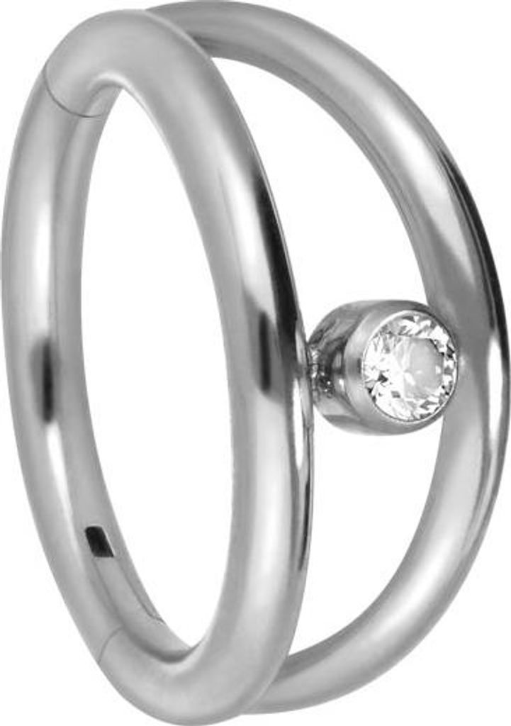 Ohrpiercing, Nasenpiercing, Septum Piercing Titan Segmentring Clicker 2 RINGE + KRISTALL Silber Innendurchmesser: 10 mm