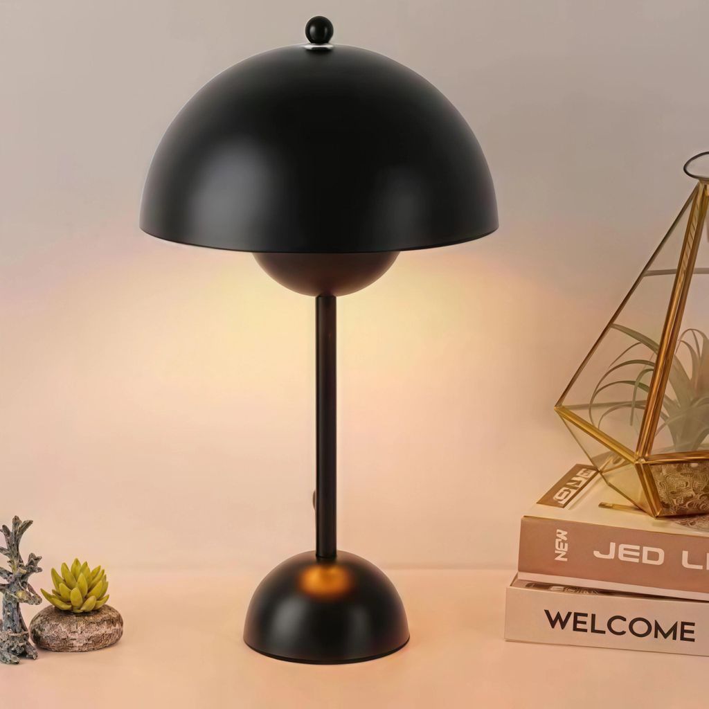 Kabellos Nachttischlampen,LED Tischlampe,Touch Dimmbare kuppelförmige Tischleuchte,3 Lichtfarben Pilzlampe,Schreibtischlampe,Dekotischlampe, Schwarz
