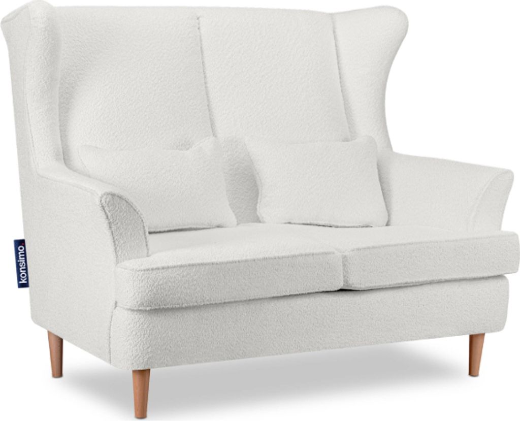 Konsimo Klassische Sofa 2-Sitzer mit zwei dekorativen Kissen inklusive "STRALIS", Weiss, Stoff/Schaum, Scandinavian, 136x106x96 cm