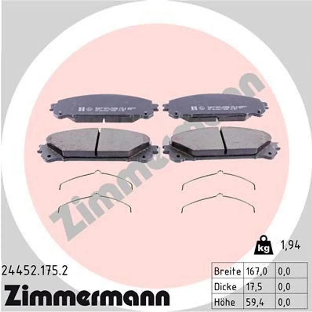 Plaquettes de frein pour SUV RAV4 et RX Zimmermann 24452.175.2