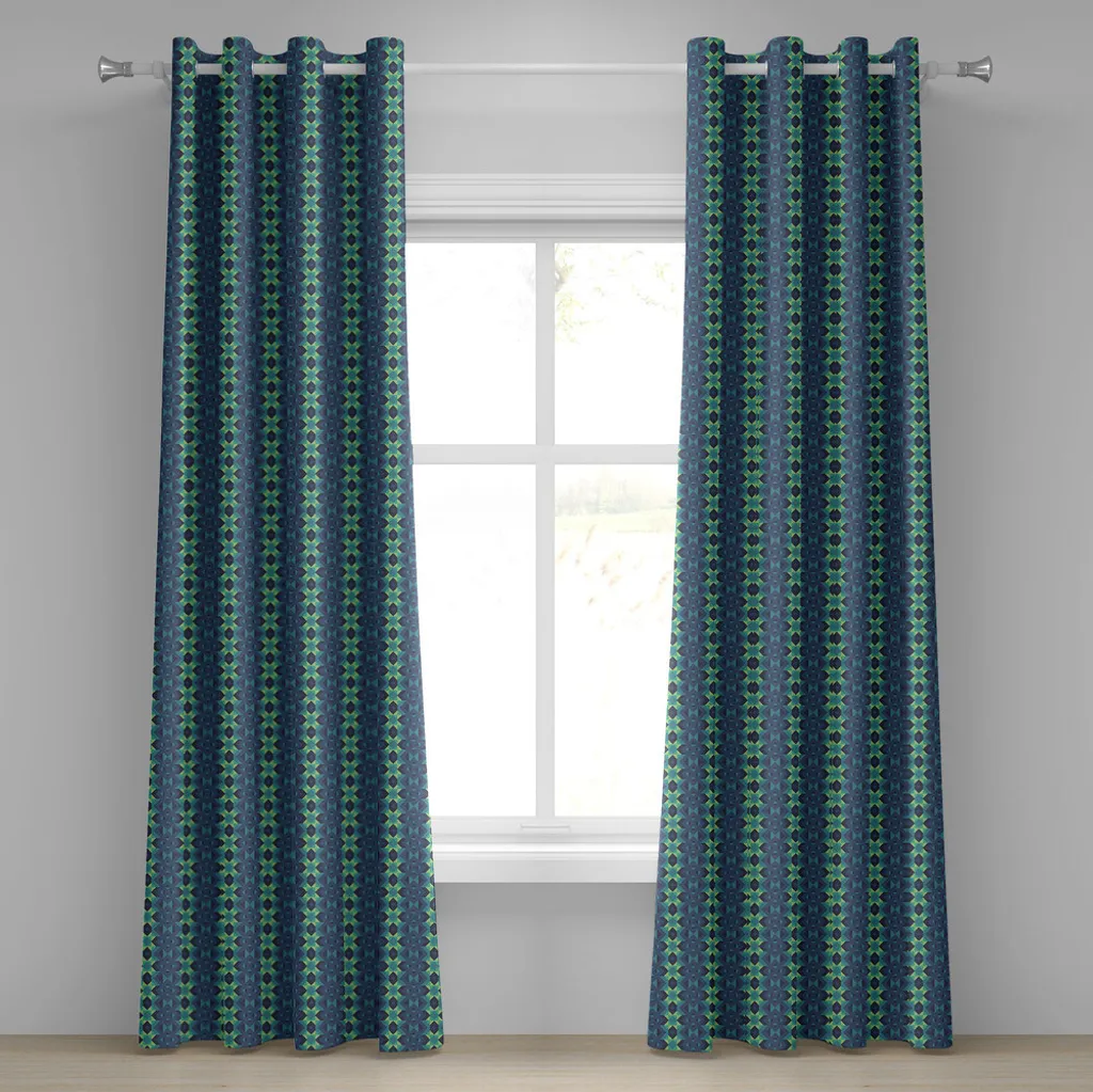 Rideaux Décoratifs à Motifs Zigzag Bleu et Vert pour Salon, 2 Panneaux
