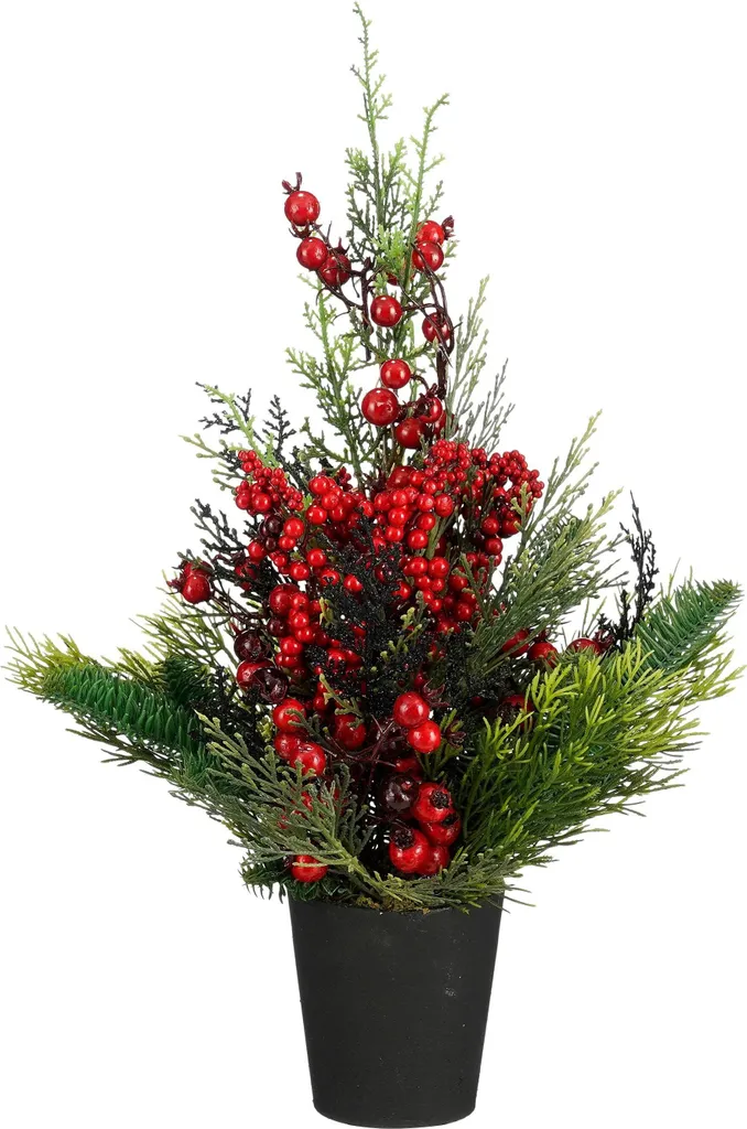 Plante Artificielle Cèdre en Pot 45cm Vert Rouge pour Salon et Bureau