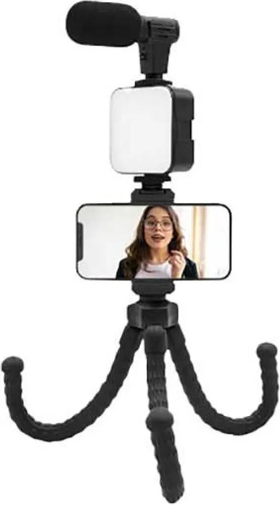 Support de Vlogging Multifonction avec LED et Micro pour Smartphone Noir - 4