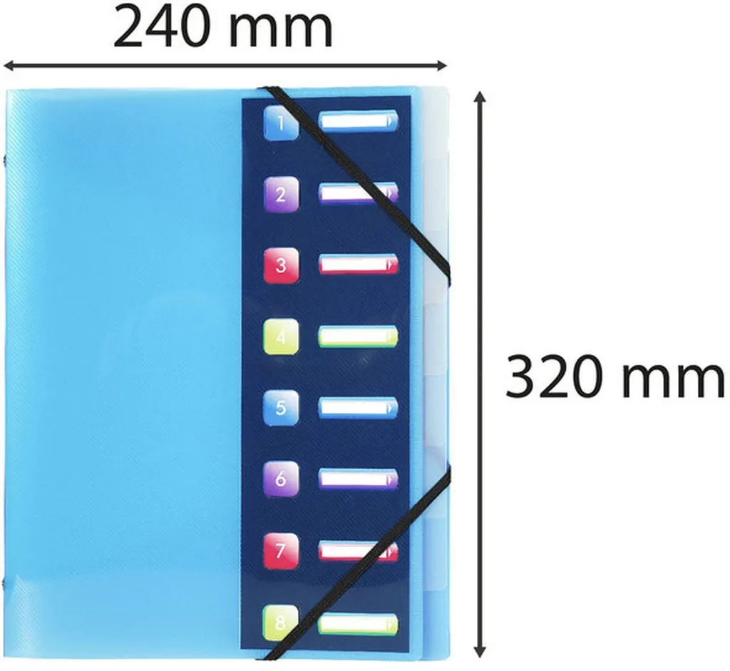 Trieur valisette A4 Crystal Colours avec 8 compartiments et élastiques - 9