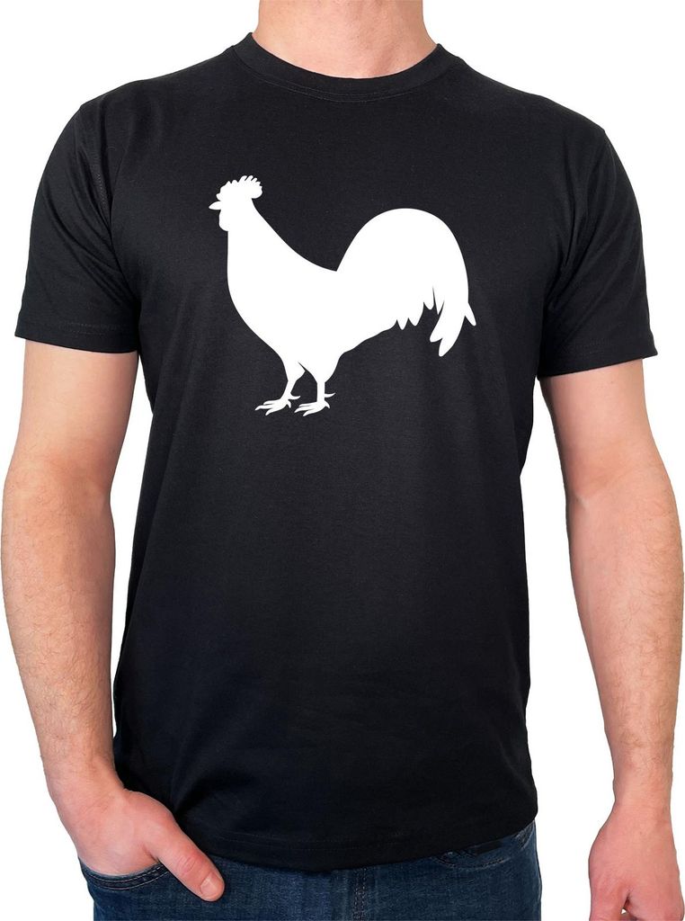 Huuraa Herren T-Shirt Hahn Silhouette Geschenk Größe S Black Bio Baumwolle Fairtrade Hahn Mode