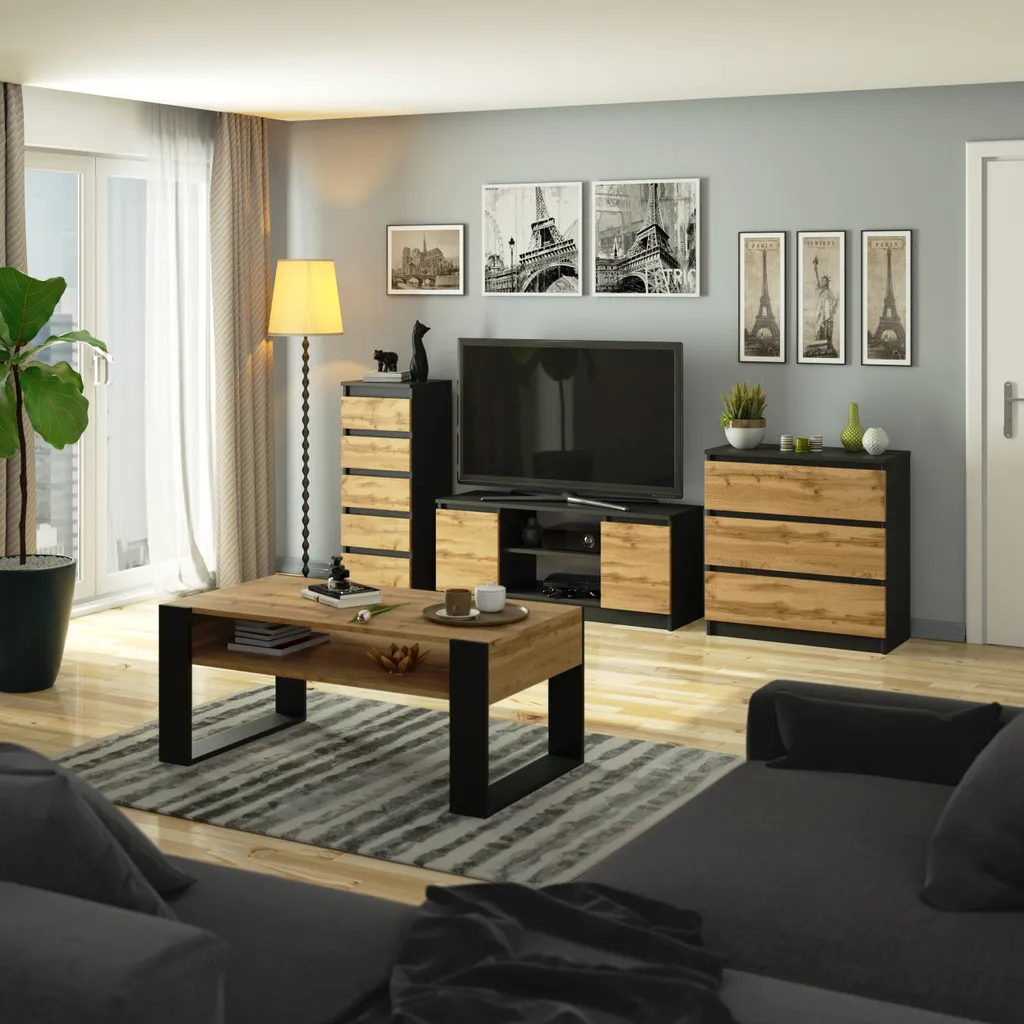 Commode VBChome 5 tiroirs 40x39x105 cm Anthracite et Chêne élégant - 6