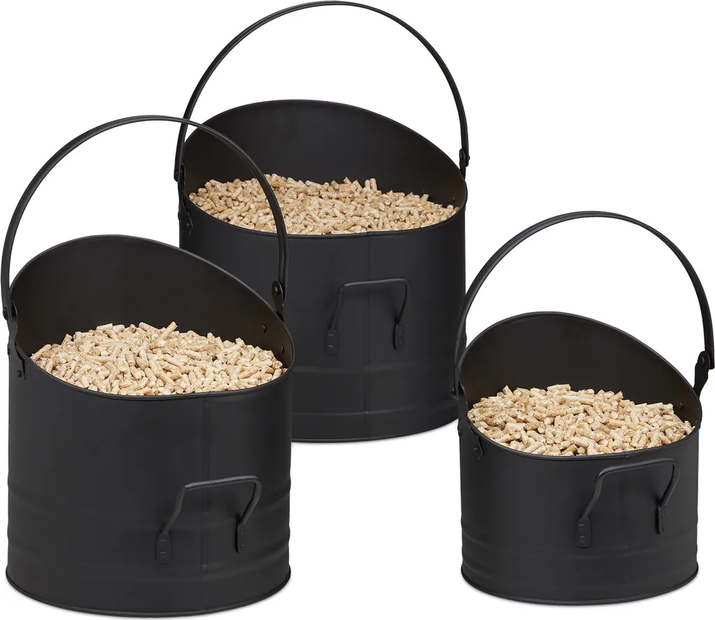 Seau à pellets en métal lot de 3 bacs de stockage pour granulés bois