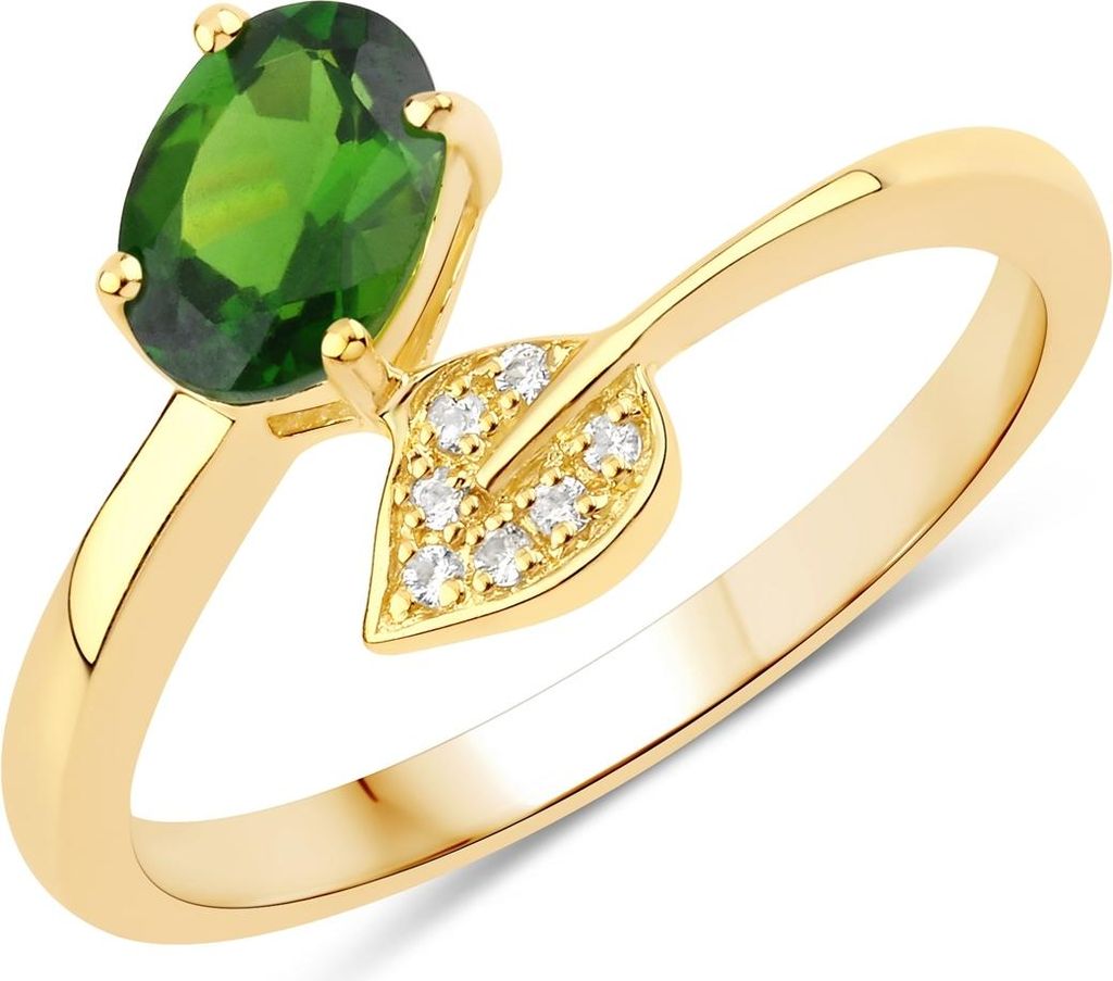 Ring Sterling Silber gelbvergoldet Chromdiopsid grün Topas weiß 58