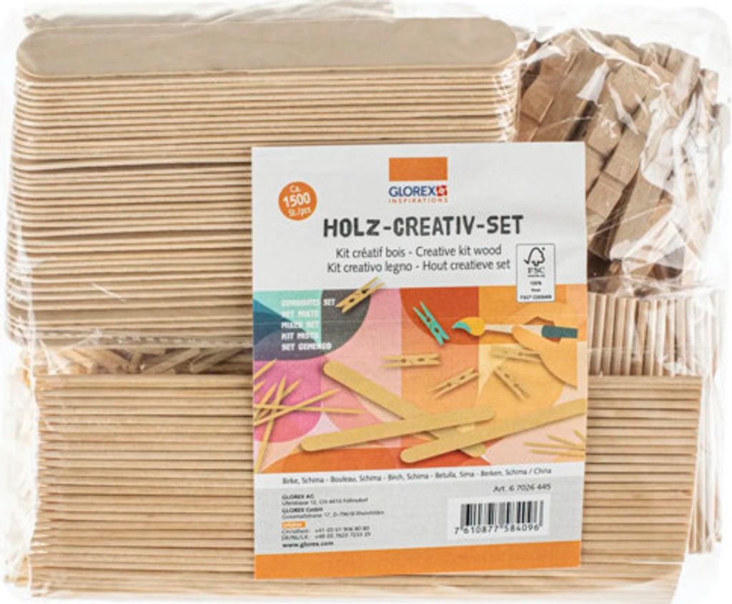 GLOREX Holz-Creativ-Set circa 1500 Teile, Children's craft kit, Holz, Braun