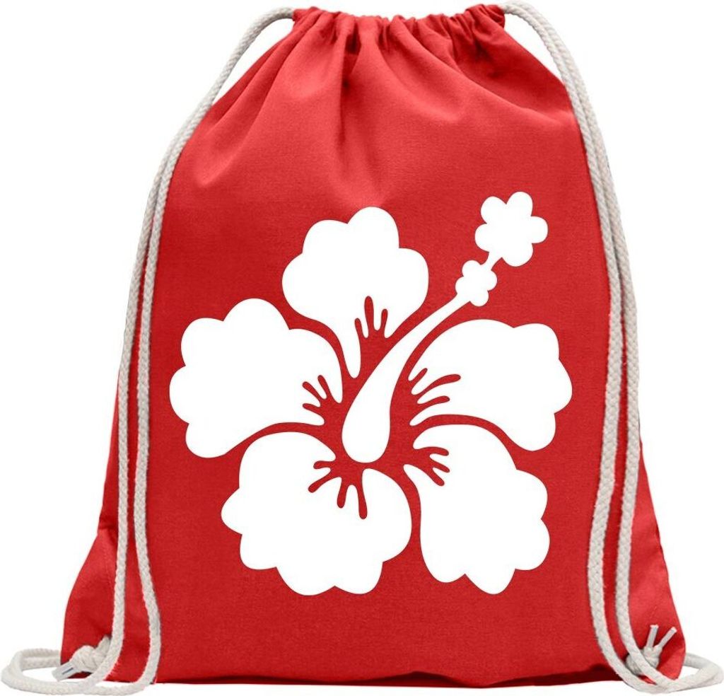 Kiwistar - Turnbeutel - rot - Hibiskus Blüte - Fun Rucksack Sport Beutel Gymsack Baumwolle mit Ziehgurt