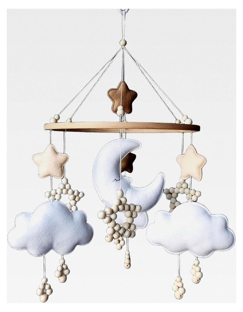 Baby Mobile aus Filz mit Mond und Sternen – Neutrales Hängemobile für das Babybett – Geschenk zur Babyparty