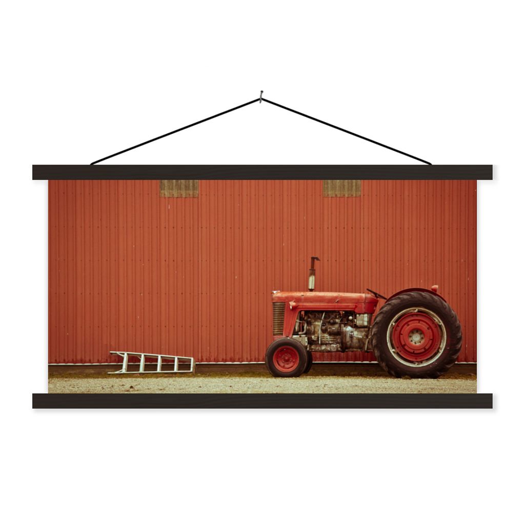 MuchoWow Textilposter Traktor - Scheune - Rot - Bauernhof 120x60 cm mit schwarzem Rahmen - Dekoration Schlafzimmer