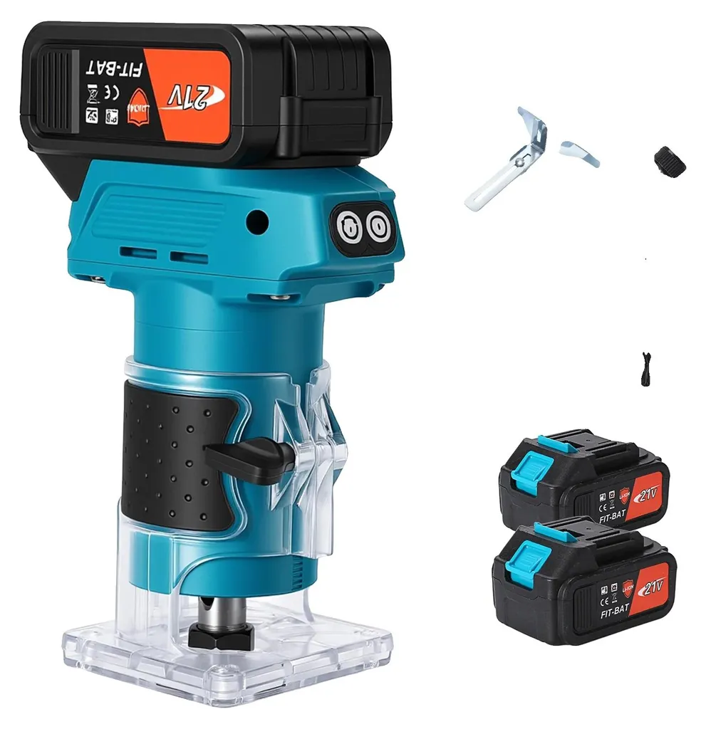 Fraiseuse à bois sans fil 5 vitesses avec 2 batteries et fraises