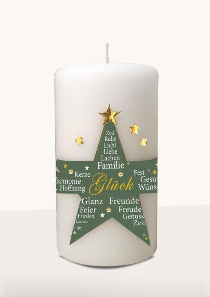 Weihnachtskerze "Stern salbei" mit Text 140 x Ø 70 mm