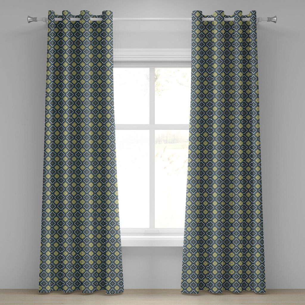 ABAKUHAUS Antiquität Ösenvorhang, Viktorianische barocke Verzierungs-Motive königliche Fliesen-Entwurfs-Renaissance, Dekorative 2-Panel-Fensterv...