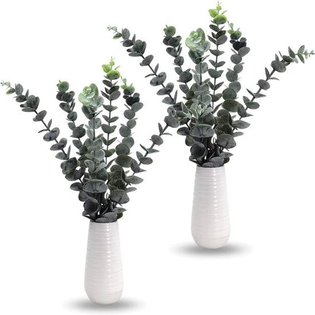 Décoration eucalyptus en céramique blanche 45 cm - Objet d'art moderne