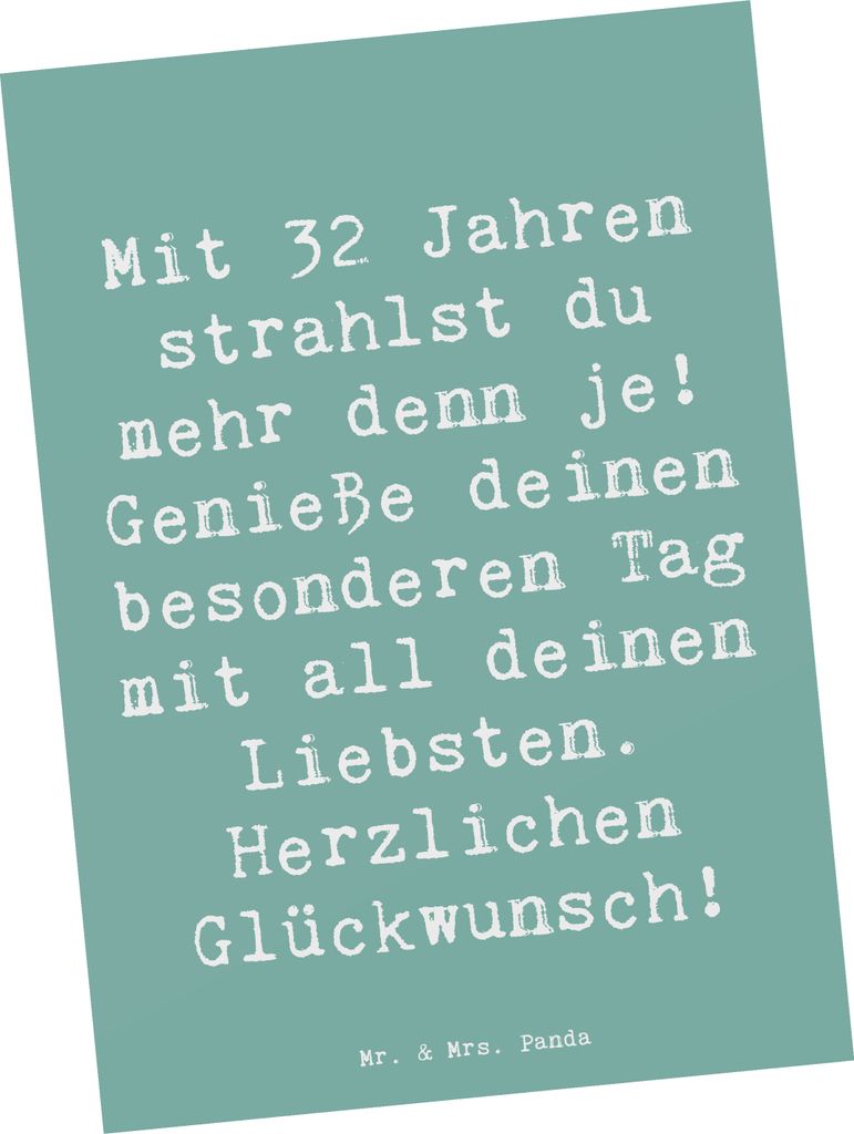 Mr. & Mrs. Panda Ansichtskarte Spruch 32. Geburtstag - Meeresbrise - Geschenk, bildkarte, Ansichtskarten, alter, Postkarten, Grußkarte, besondere ...