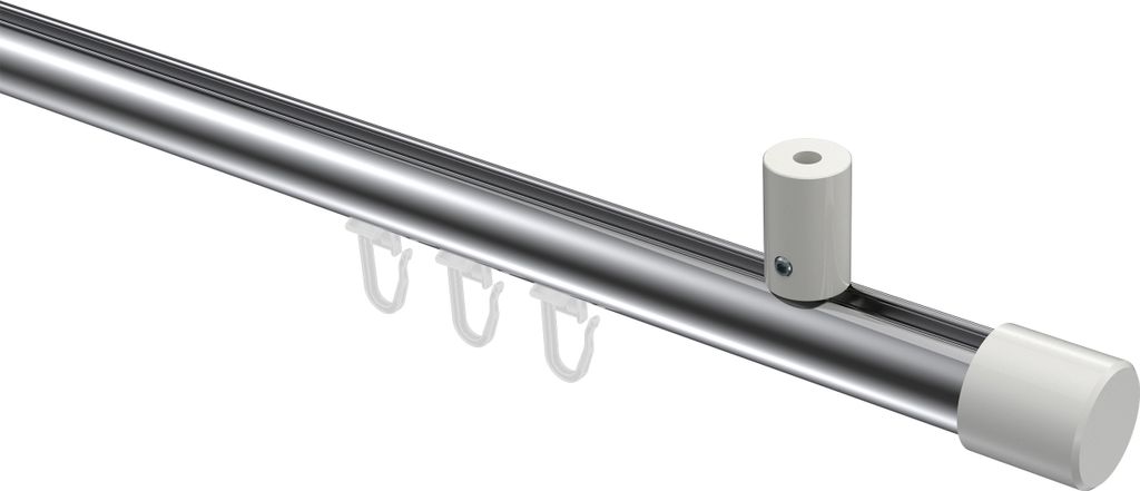 Interdeco Innenlaufstange / Gardinenstange mit Innenlauf Chrom / Weiß, Typ Sonius Santo (Kappe) Deckenmontage, 20 mm Ø 1-läufig, 240 cm