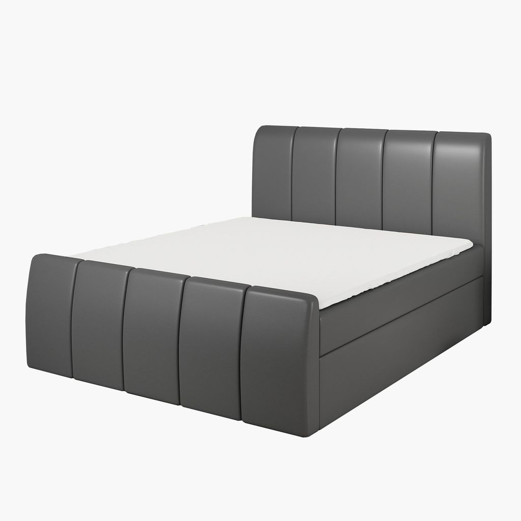 Boxspringbett KARIS 140x200 mit Bettkasten, Topper und gepolstertem Kopfteil. Farbe: Dunkelgrau