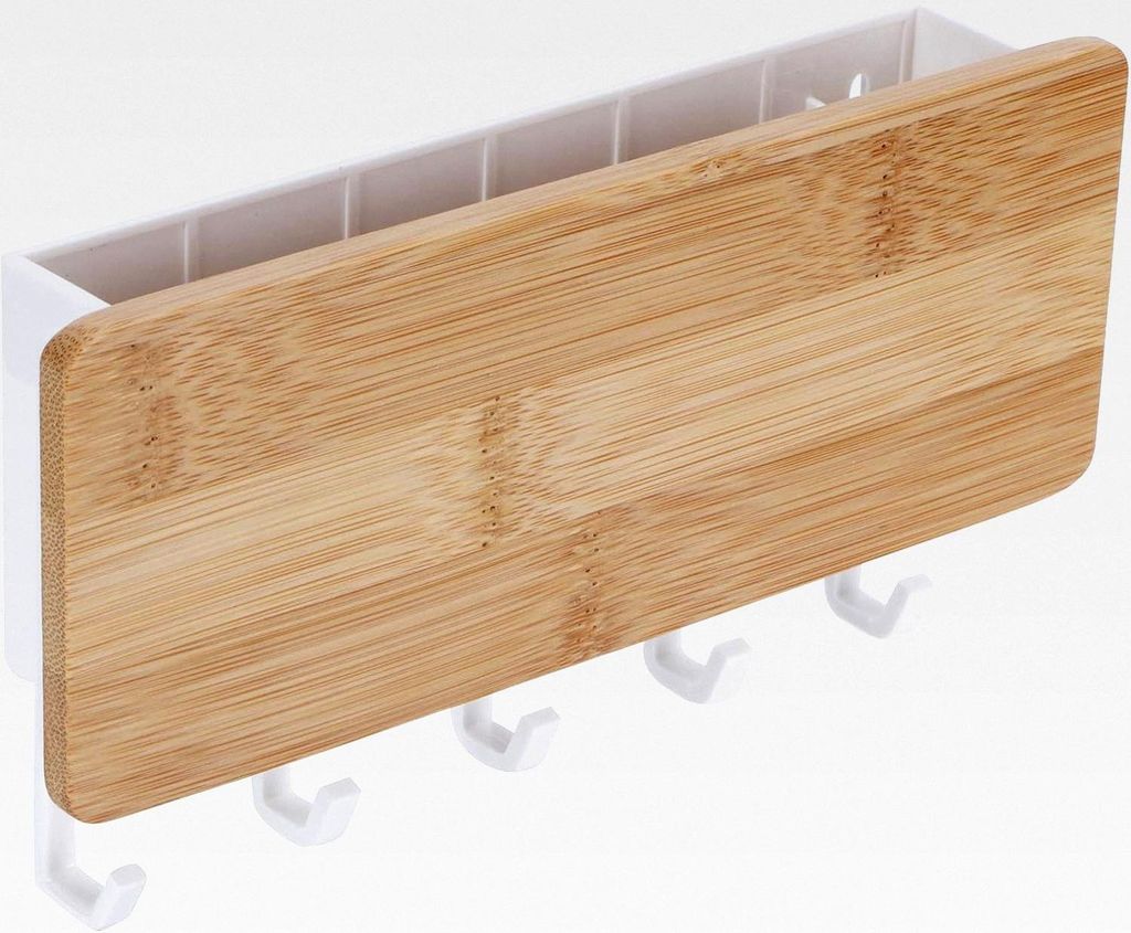 Wand Schlüsselhalter mit 5 Haken, 18,5 x 10 x 3,5 cm Selbstklebende Holz Wandorganizer Schlüsselregal Schlüsselbrett für Eingangsbereich, Flur,...