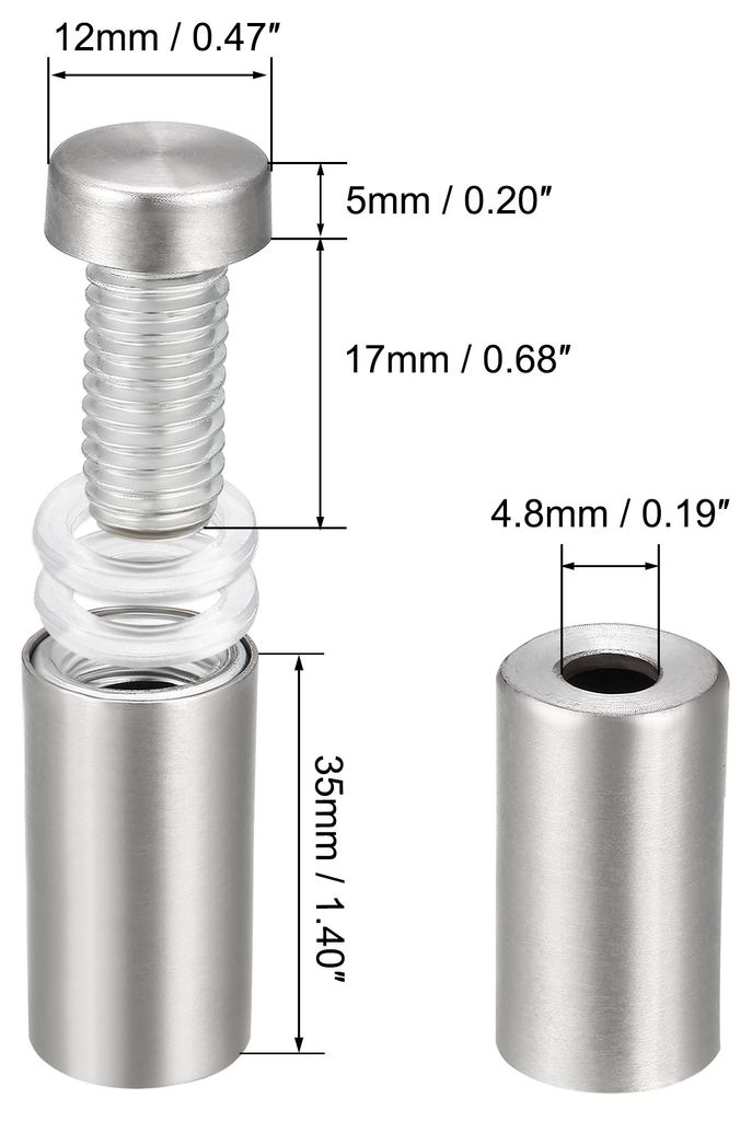 6 Stš¹ck Abstandshalter 12¡Á43mm£šDia*H£ Edelstahl Schilderhalter Werbeschraube Abstandsschrauben fš¹r Schilder Displays, Silber