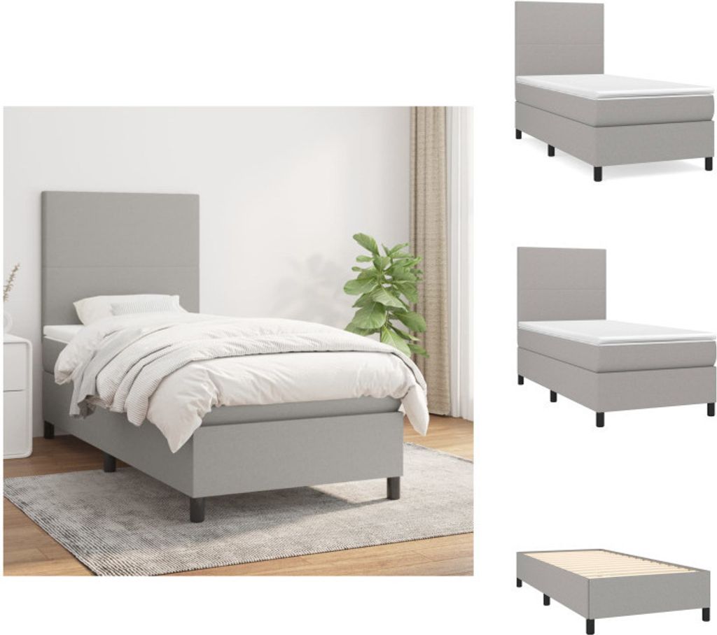 vidaXL Boxspringbett mit Matratze Hellgrau 80x200 cm Stoff - Betten & Bettgestelle