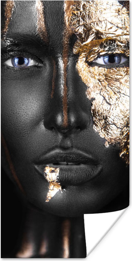 MuchoWow Poster Frau - Blattgold - Schwarz - Gold - Luxus 75x150 cm - Dekoration für die Wände
