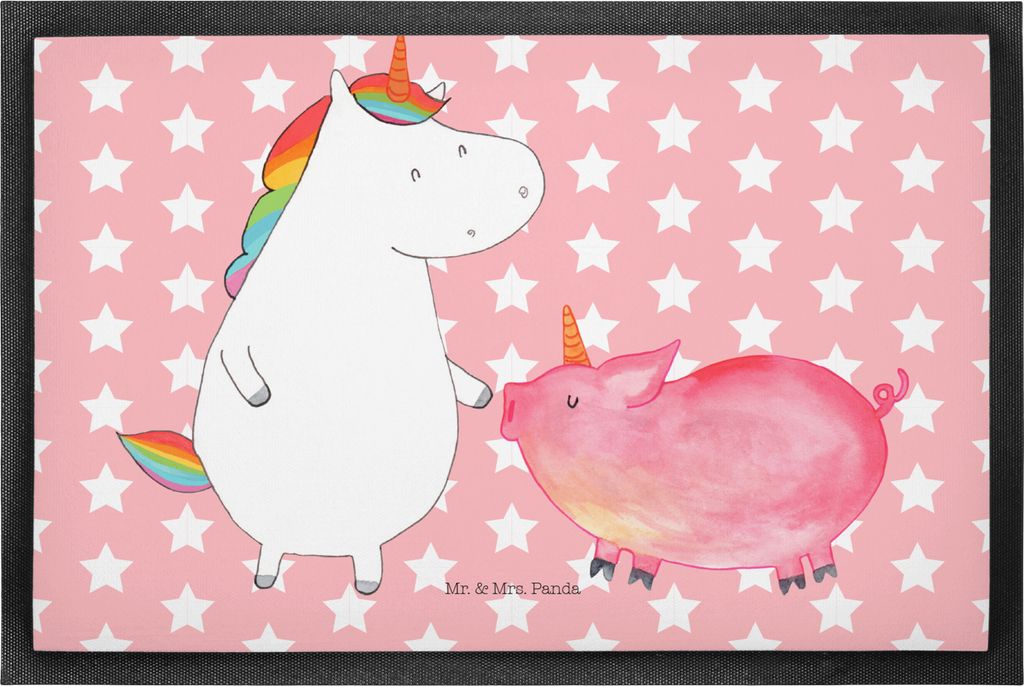 Mr. & Mrs. Panda Schmutzfangmatte Einhorn Schwein 50 x 75 cm - Rot Pastell - Geschenk, Einhörner, Unicorn, Fußabstreifer, fußmatte, Sauberlaufma...