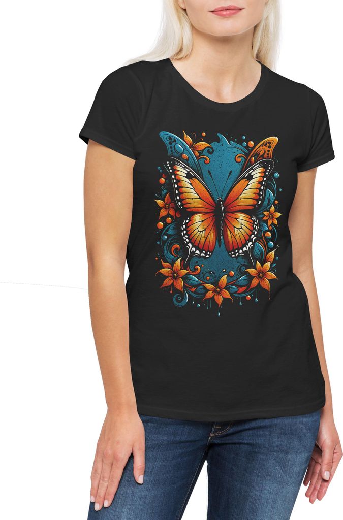 Urban Backwoods Butterfly, Damen T-Shirt, Farbe: Schwarz, Größe: M