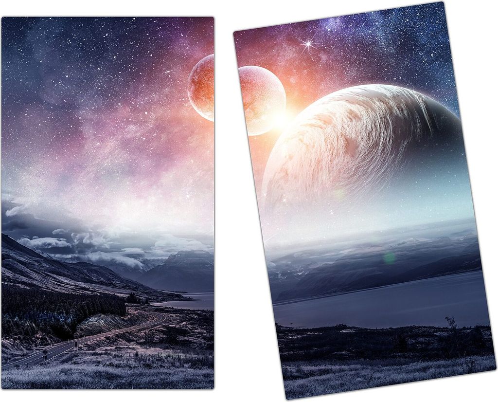 Spritzschutz Herdabdeckplatte Schneidebrett aus Glas Planeten 2-Teilig (60x52cm)