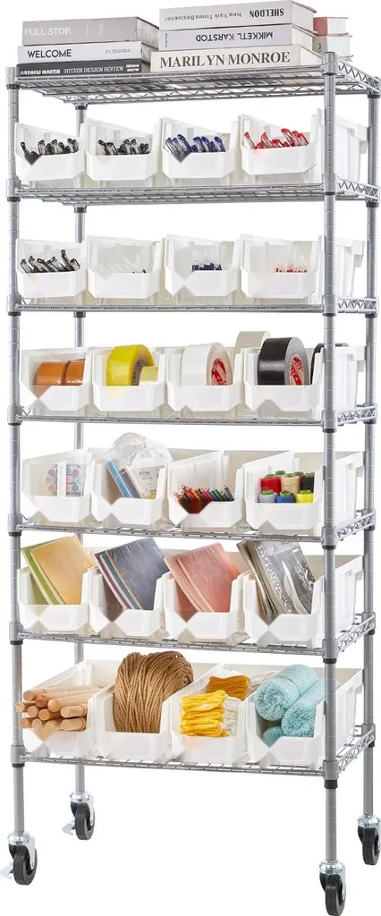 Étagère mobile 24 bacs de tri sur 7 étages, structure métal 148 cm - 9