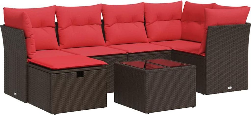 vidaXL 7-tlg. Garten-Sofagarnitur mit Kissen Braun Poly Rattan