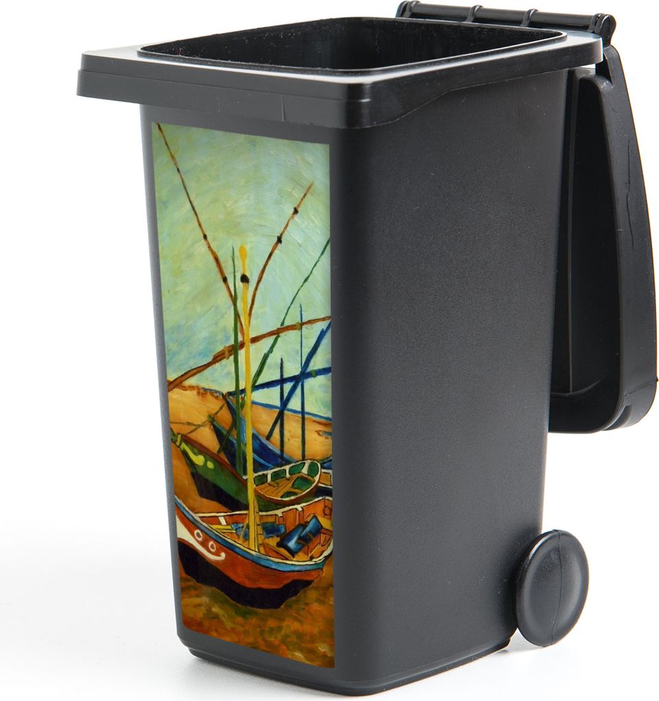 MuchoWow Mülltonnenaufkleber Fischerboote am Strand - Vincent van Gogh 38x80 cm - Behälteraufkleber - Mülleimer-Aufkleber - Container-Aufkleber