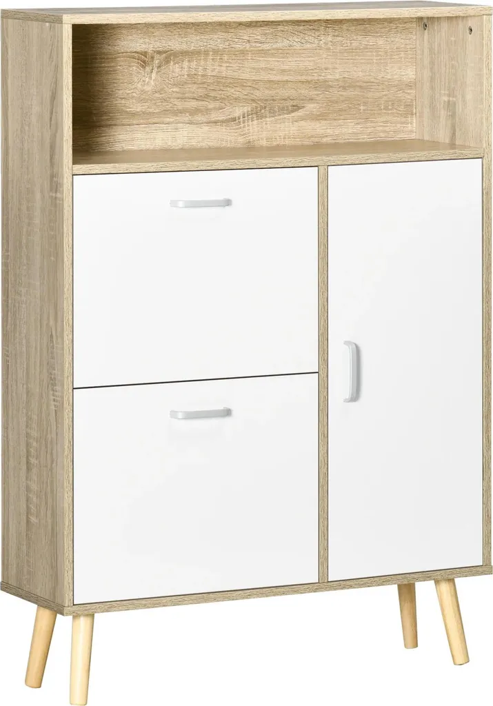 Rangement chaussures gain de place pour entrée étroite en bois et blanc