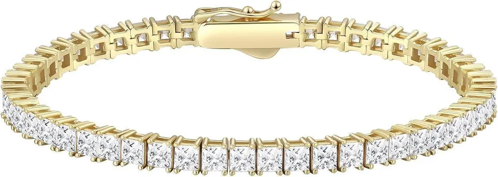 Bracelet Femme Argent 925 Plaqué Or avec Pierres Zirconia de 17,8cm