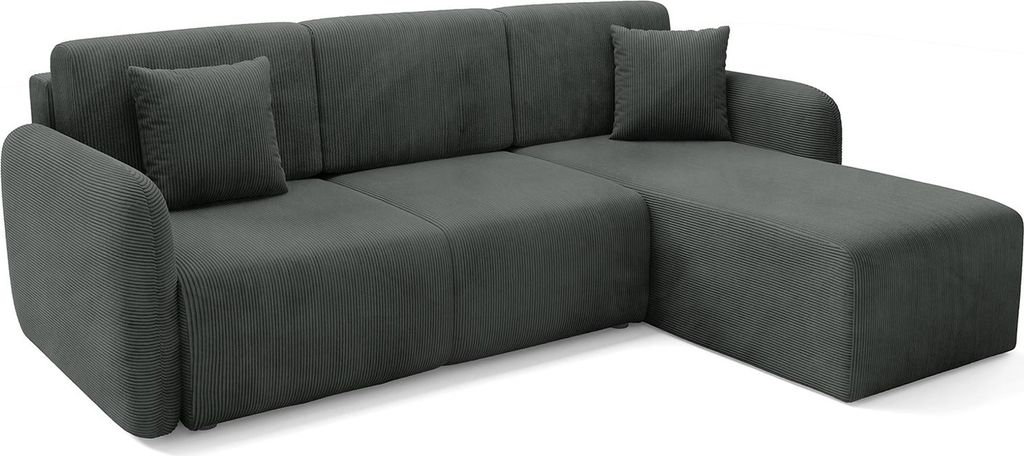 Ranco - Schlafsofa mit Ottomane, 245x185 cm Dunkelgrau, Stauraum