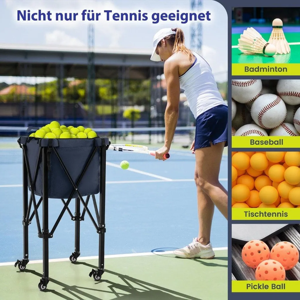Caddie de tennis robuste pour 150 balles avec châssis pliable en métal
