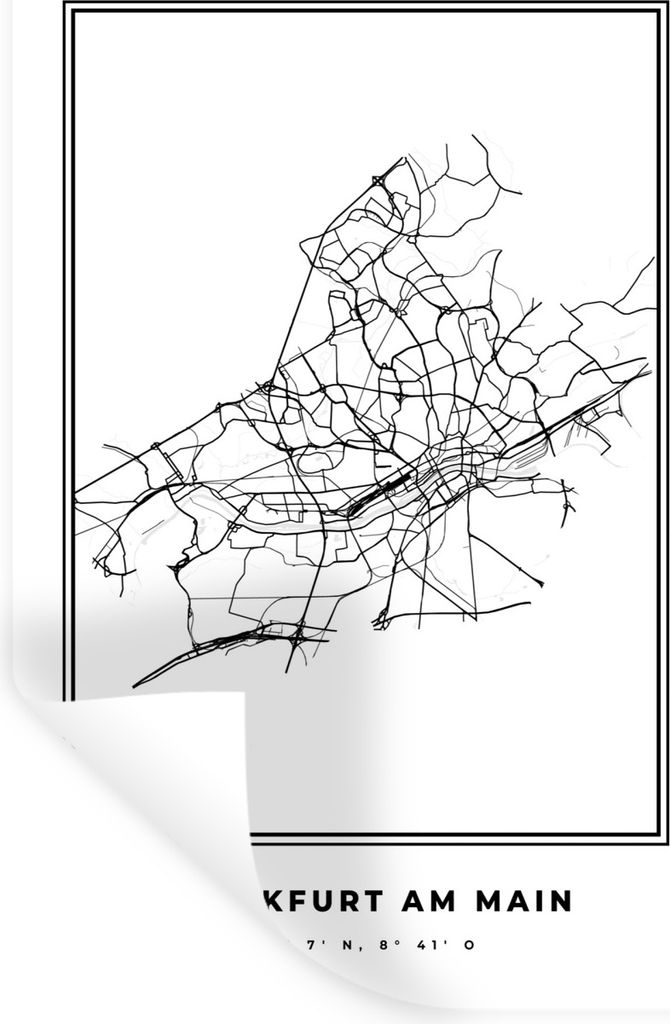 MuchoWow Wandtattoo Wandsticker Wandaufkleber Stadtplan - Deutschland - Schwarz-weiß - Frankfurt am Main - Karte 20x30 cm Selbstklebend und Repo...