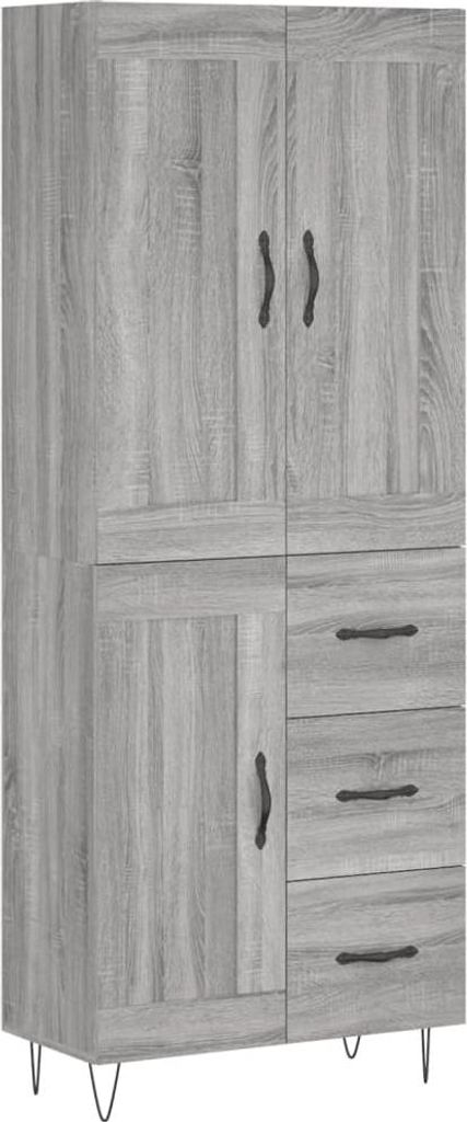 Highboard Grau Sonoma 69,5x34x180 cm Holzwerkstoff