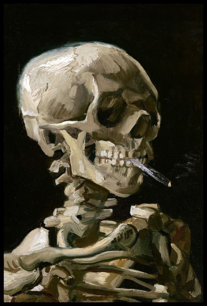 Plakat 61x91,5cm Totenkopf mit brennender Zigarette, Van Gogh Vintage