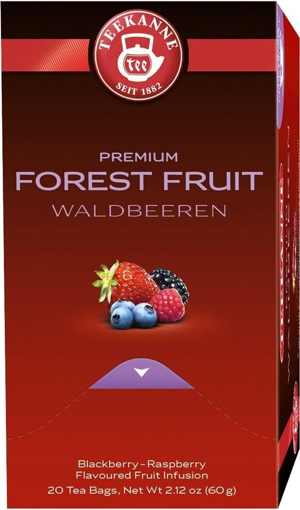 A product box for Teekanne Forest Fruit tea.