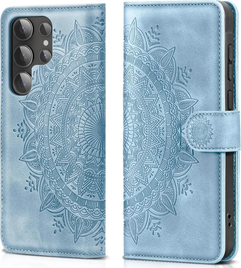 Samsung Galaxy S24 Ultra custodia del telefono cellulare portafoglio flip casoPoliuretanopelle blu cielo - 8