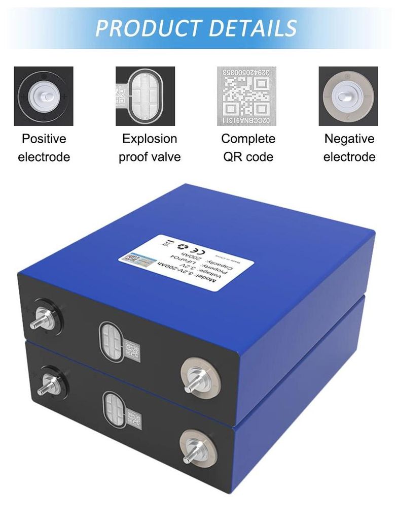 LiFePO4 Batterie 3,2V 200Ah - Prismatische Zelle - Deep Cycle für Wohnmobil Solaranlage - Off-Grid Stromspeicher - 172x200x53 mm - 3,9 kg/Zelle - ...