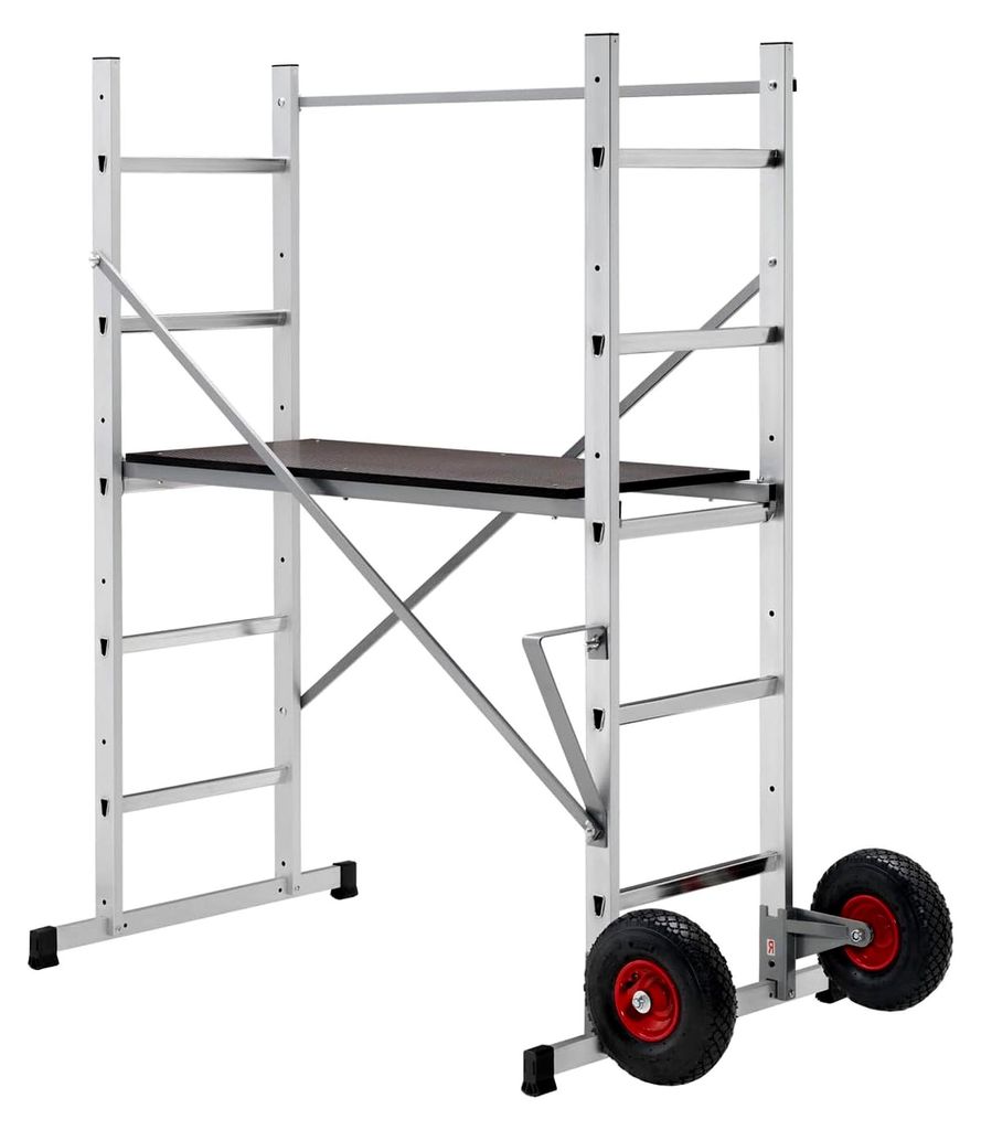 Gerüst HobbyStep H3 - fahrbares Aluminium-Gartengerüst - rutschfeste Arbeitsplattform - 2 geländegängige Transporträder - Arbeitshöhe bis 3,0...