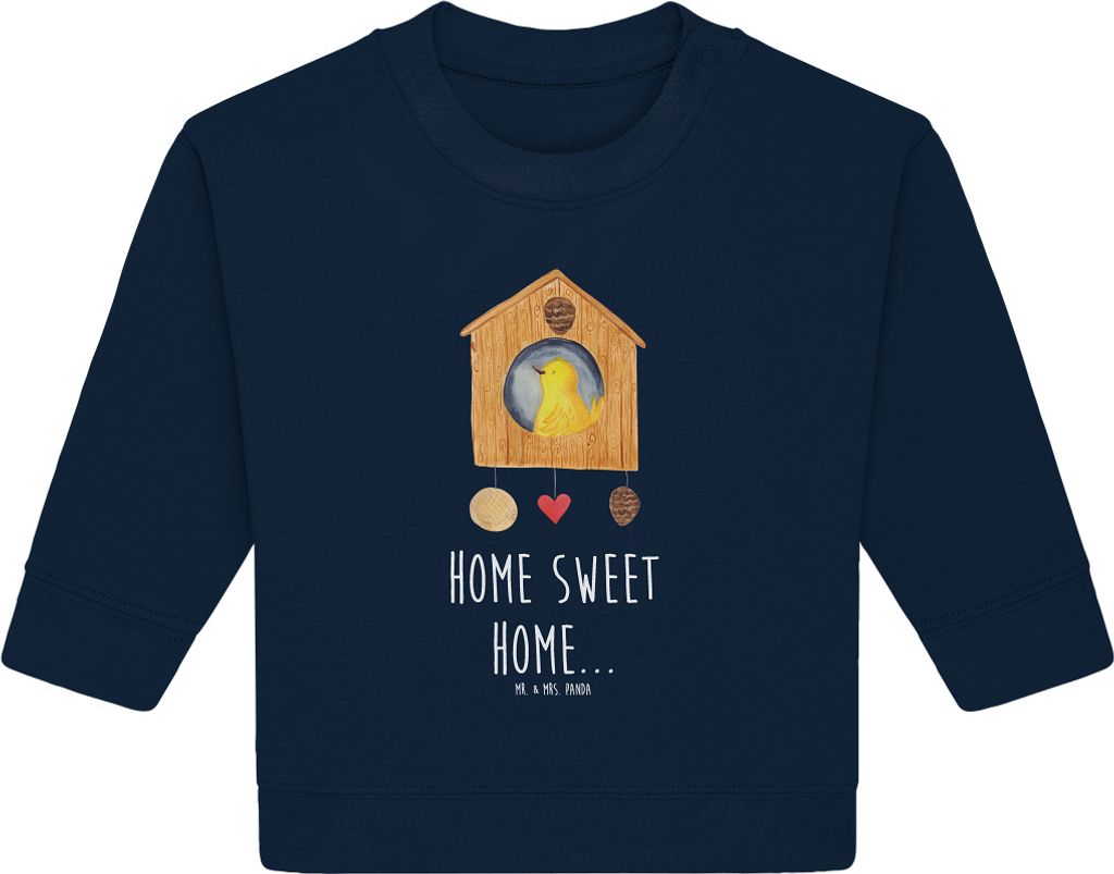 Mr. & Mrs. Panda Organic Baby Pullover Vogelhaus Home 24. - 36. Monat - French Navy - Geschenk, Bullover, Einzug, Umzug, Lustige Sprüche, Haus, Vogel