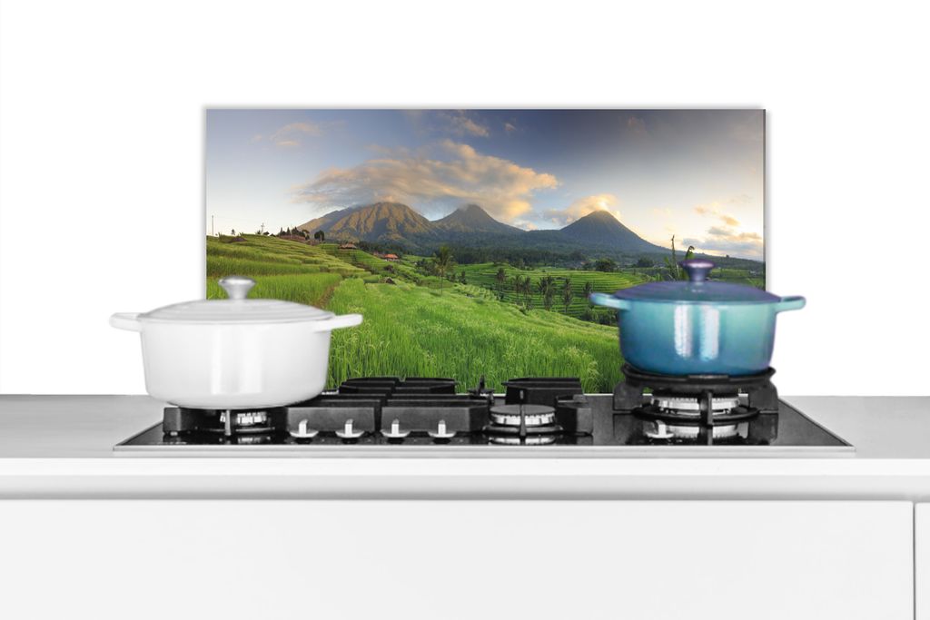KitchenYeah Spritzschutz Küche - Küchenrückwand - Wandschutz für Herd und Spüle - Reisfelder auf Bali 70x30 - Alu-Dibond (Alternative zum Sp...