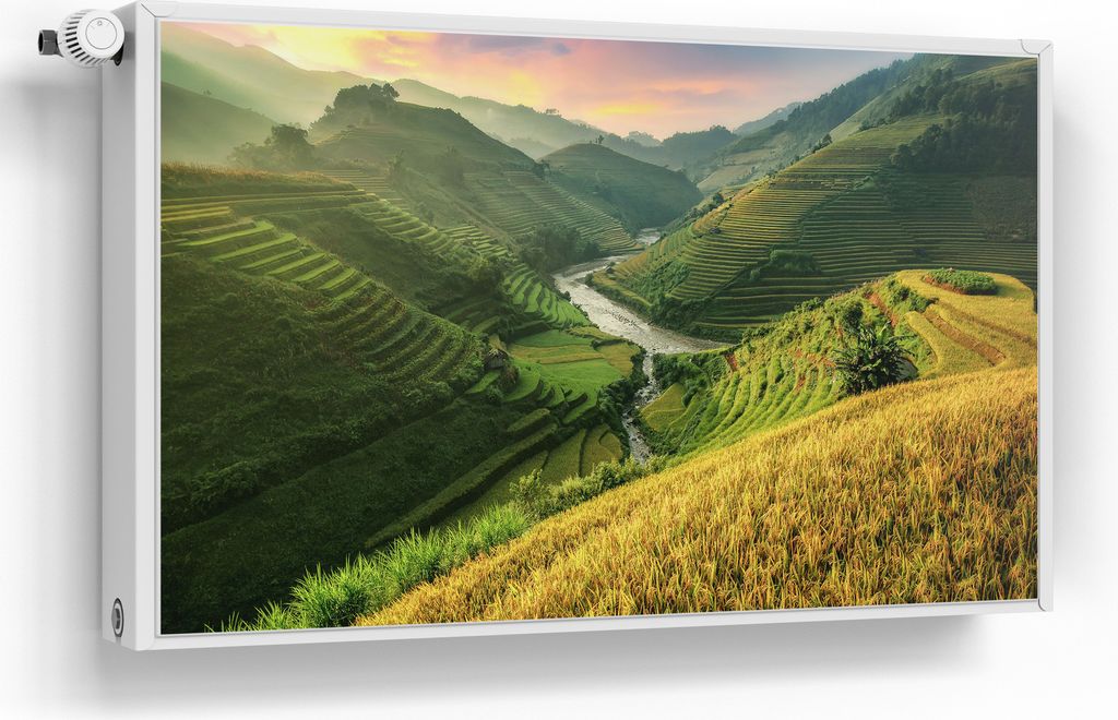DEQORI Magnetmatte Heizung beschreibbar 100x60 cm 'Glänzende Terrassenfelder' Magnetfolie
